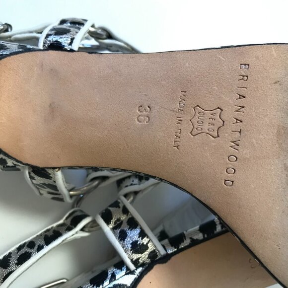 Brian Atwood Maculato Heels Pumps Sandals Womens 36 6 Black Silver Leopard Shoes - Picture 9 of 10